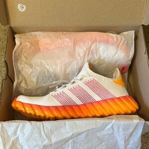 Adidas Kids White and Pink Sneakers with Orange Sole